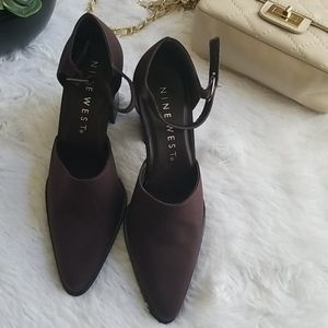 Nine West Ankle Strap Burgundy Suede Block Heels